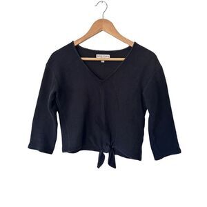 Texture and Thread x Madewell Black 3/4 Sleeve Tie Front Blouse Size XS
